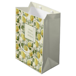Sac Cadeau Moyen Citrons jaunes vintage feuilles vertes Anniversair