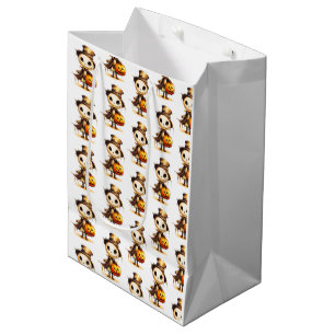 Sac Cadeau Moyen Citrouille Chapeau Haut Goule Blanche Halloween
