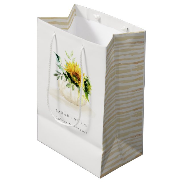 Sac Cadeau Moyen Citrouille de tournesol rustique Floral Mariage d' (Devant Angle)