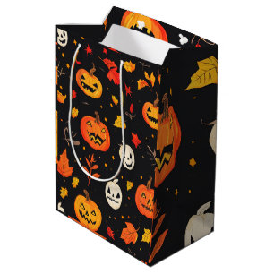 Sac Cadeau Moyen Citrouille d'Halloween amusant et Feuilles Imprime