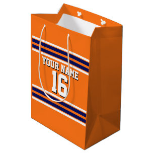 Sac Cadeau Moyen Citrouille Orange avec Marine White Stripes Team J
