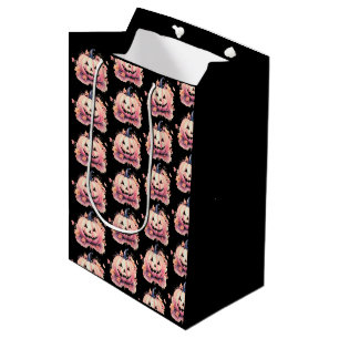 Sac Cadeau Moyen Citrouille Orange Feuilles Noires Halloween