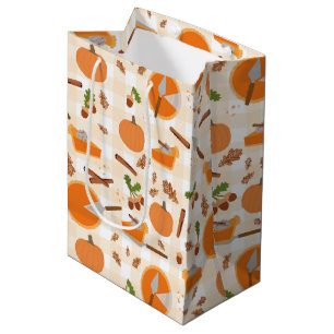 Sac Cadeau Moyen Citrouille Pie Automne Motif d'automne
