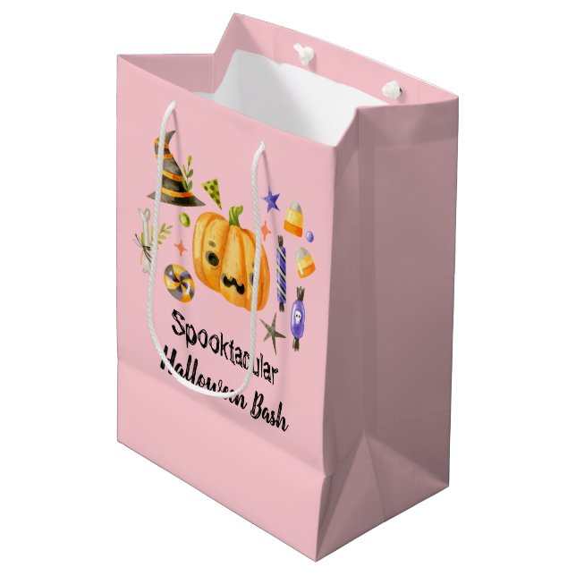Sac Cadeau Moyen Citrouille Spooktacular Halloween Bash Party rose (Devant Angle)