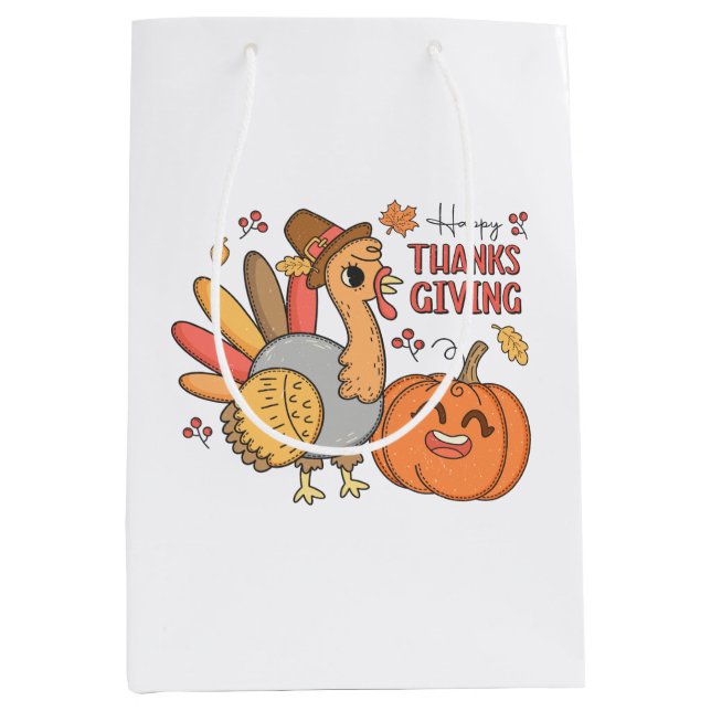 Sac Cadeau Moyen Citrouille Turquie Bon thanksgiving mignon (Devant)