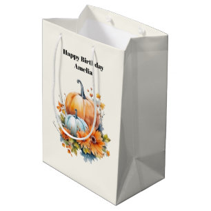 Sac Cadeau Moyen Citrouilles d'automne avec Fleurs et Foliage Anniv