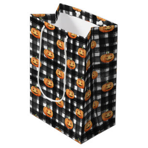 SAC CADEAU MOYEN CITROUILLES ORANGE AVEC PLAIGNÉ NOIR & BLANC