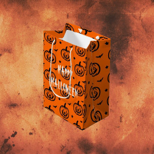 Sac Cadeau Moyen Citrouilles orange/noir Happy Halloween