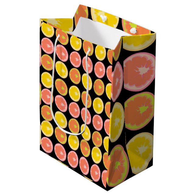 Sac Cadeau Moyen Citrus Candy Lemon Fruit Motif Anniversaire (Devant Angle)