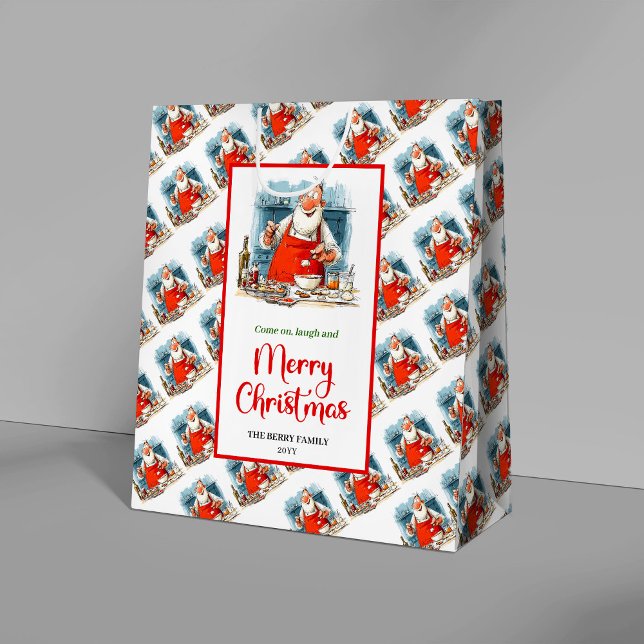 Sac Cadeau Moyen Classic Cartoon Santa Claus whimsical holiday  (Classic Cartoon Santa Claus whimsical holiday gift bag)