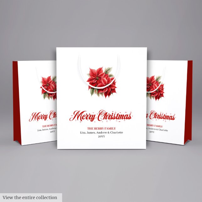 Sac Cadeau Moyen Classic Christmas Poinsettia Botanical Holiday Bag (Classic Christmas Poinsettia Botanical Holiday Bag)