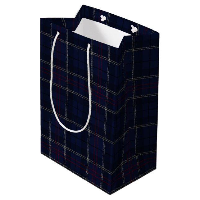 Sac Cadeau Moyen Classic Navy Blue Plaid Christmas (Dos Angle)