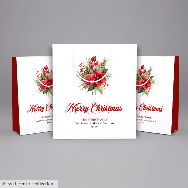 Sac Cadeau Moyen Classic Red Poinsettia Merry Christmas Holiday Bag (Classic Red Poinsettia Merry Christmas Holiday Bag)