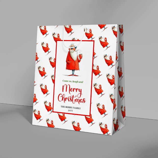 Sac Cadeau Moyen Classic Santa Claus fun festive holiday gift bag (Classic Santa Claus fun festive holiday gift bag)