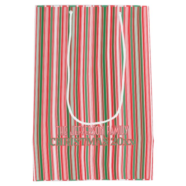 Sac Cadeau Moyen Classique Noël Vert Rayures Rouges  (Dos)