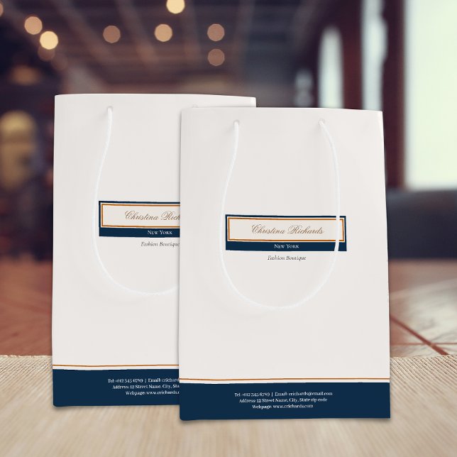 Sac Cadeau Moyen Classy Navy Blue Ivory (Créateur téléchargé)