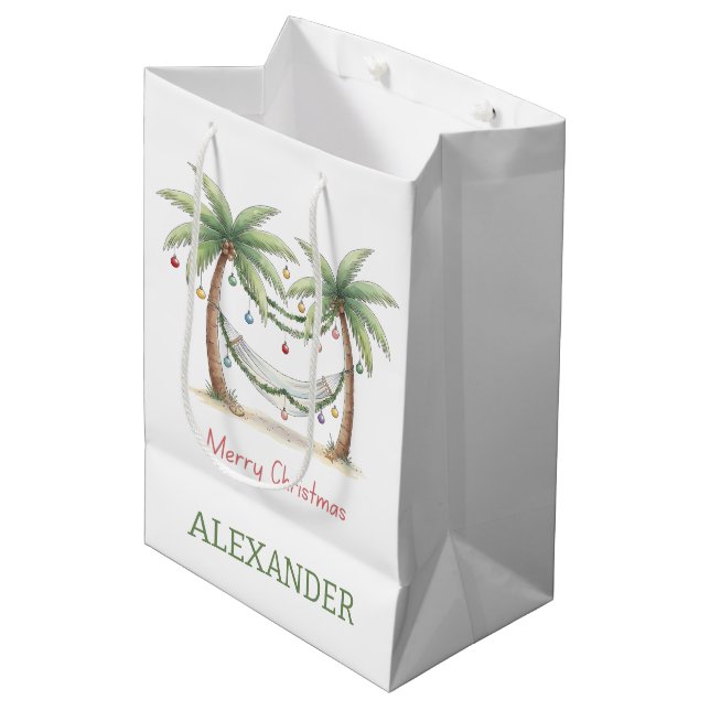 Sac Cadeau Moyen Coastal Christmas Palm Trees With Hammock (Devant Angle)