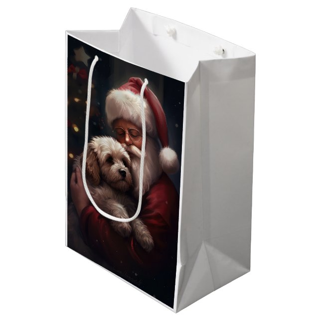 Sac Cadeau Moyen Cockapoo avec le Père Noël Festive Noël  (Devant Angle)