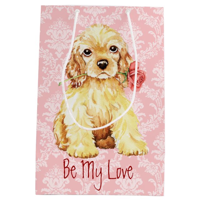 Sac Cadeau Moyen Cocker rose de Valentine (Dos)