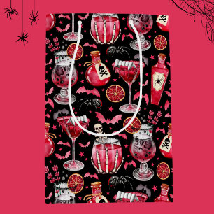 Sac Cadeau Moyen Cocktails et potions d'Halloween rouge et noir