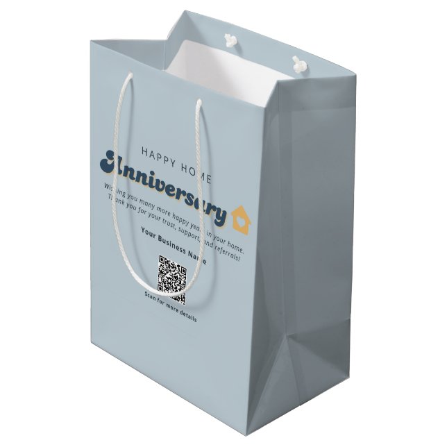 Sac Cadeau Moyen Code QR Immobilier Anniversaire de Maison Rétro Bl (Dos Angle)
