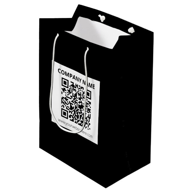 Sac Cadeau Moyen Code QR modifiable & Conception personnalisable si (Devant Angle)