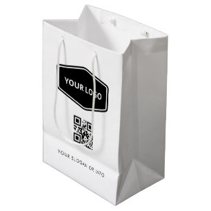 Sac Cadeau Moyen Code QR personnalisé et logo commercial blanc prom