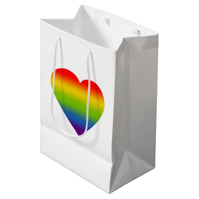 Sac Cadeau Moyen Cœur Arc-en-ciel (Devant Angle)
