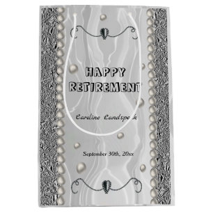 Sac Cadeau Moyen Coeur d'argent et soie blanche pour une retraite h