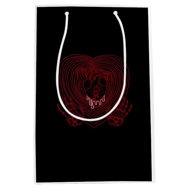 Sac Cadeau Moyen Coeur Pleurant En Rouge - Skeleton Coeurs Mains (Devant)