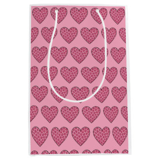 Sac Cadeau Moyen Cœurs à motif de guépard rose