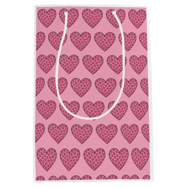 Sac Cadeau Moyen Cœurs à motif de guépard rose (Devant)