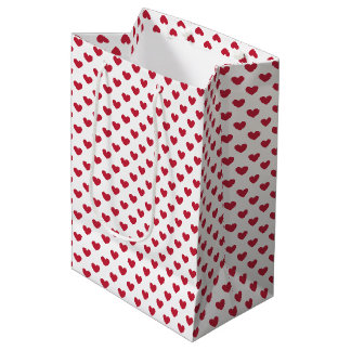 Sac Cadeau Moyen Cœurs Classiques Rouge Cerise - Blanc