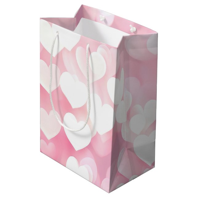Sac Cadeau Moyen Coeurs De Bokeh Rose Et Blanc (Dos Angle)