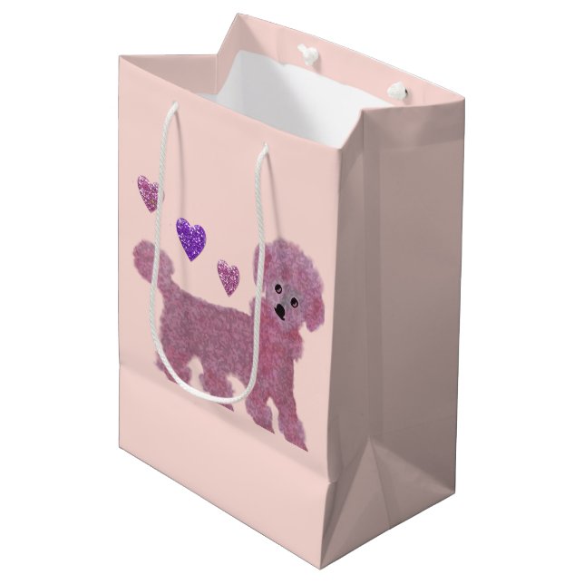Sac Cadeau Moyen Coeurs de caniche (Devant Angle)