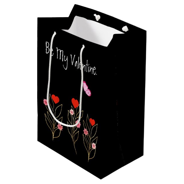 Sac Cadeau Moyen Cœurs et Fleurs (Devant Angle)