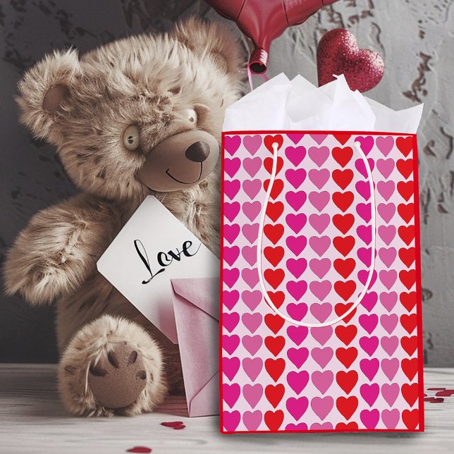 Sac Cadeau Moyen Coeurs fuchsia rose rouge (Créateur téléchargé)
