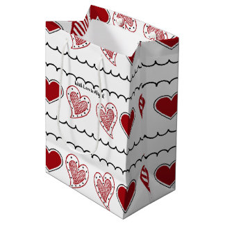 Sac Cadeau Moyen Coeurs gribouillés Sac-cadeau moyen