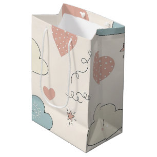 Sac Cadeau Moyen Cœurs pastel et nuages Aquarelle Rêve (10)