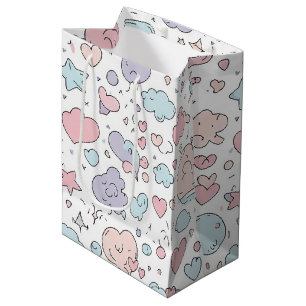 Sac Cadeau Moyen Cœurs pastel et nuages Aquarelle Rêve (5)