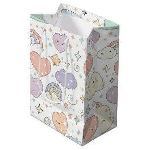 Sac Cadeau Moyen Cœurs pastel et nuages Aquarelle Rêve (6)