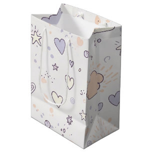 Sac Cadeau Moyen Cœurs pastel et nuages Aquarelle Rêve (7)