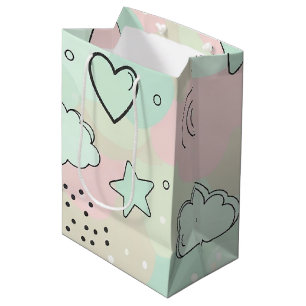 Sac Cadeau Moyen Cœurs pastel et nuages Aquarelle Rêve (9)