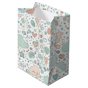 Sac Cadeau Moyen Cœurs pastel et nuages Rêve aquarelle (3)