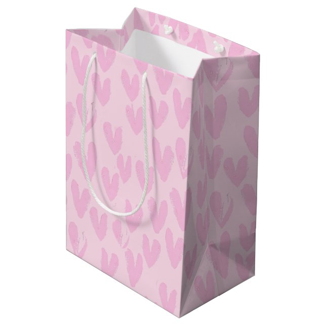 Sac Cadeau Moyen Coeurs roses Sur Rose (Dos Angle)