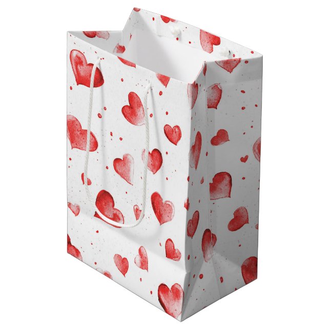 Sac Cadeau Moyen Coeurs rouges (Devant Angle)