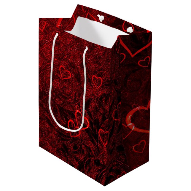Sac Cadeau Moyen Coeurs rouges gothiques (Devant Angle)