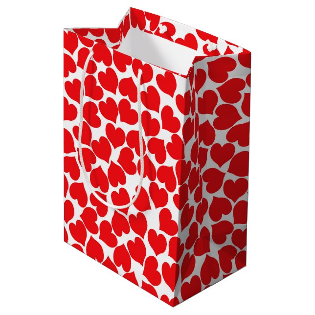 Sac Cadeau Moyen Coeurs rouges sur blanc (Dos Angle)