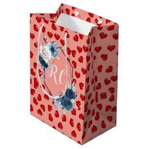 Sac Cadeau Moyen cœurs rouges uniques sur motif rose et personnalis