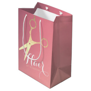 Sac Cadeau Moyen Coiffeur Maquillage Salon Moderne Ciseaux Rose Or